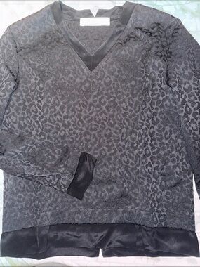 Thakoon Addition Charcoal/Black Leopard Jacquard V-Neck Sweater, size 4